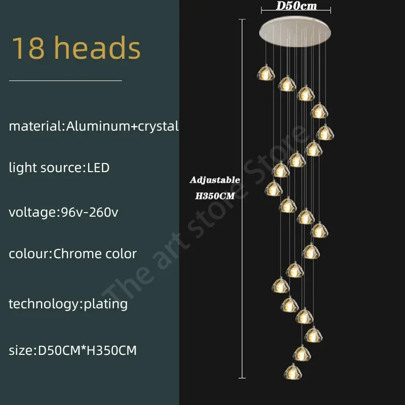 Afralia™ Crystal LED Ceiling Chandelier: Modern Spiral Kitchen Staircase Home Decoration Light