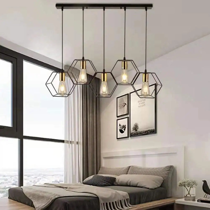 Afralia™ Metal Chandelier Light for Living Room Kitchen Dining Ceiling Black E27