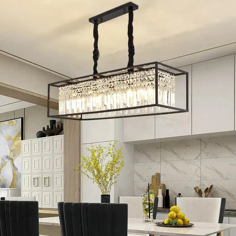 Afralia™ Modern Black/Gold Crystal Chandelier: Luxury Dining Room & Kitchen Island LED Lighting