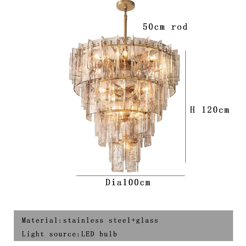 Afralia™ Classic Gold Glass Chandelier Fixture for Living Room & Dining Table