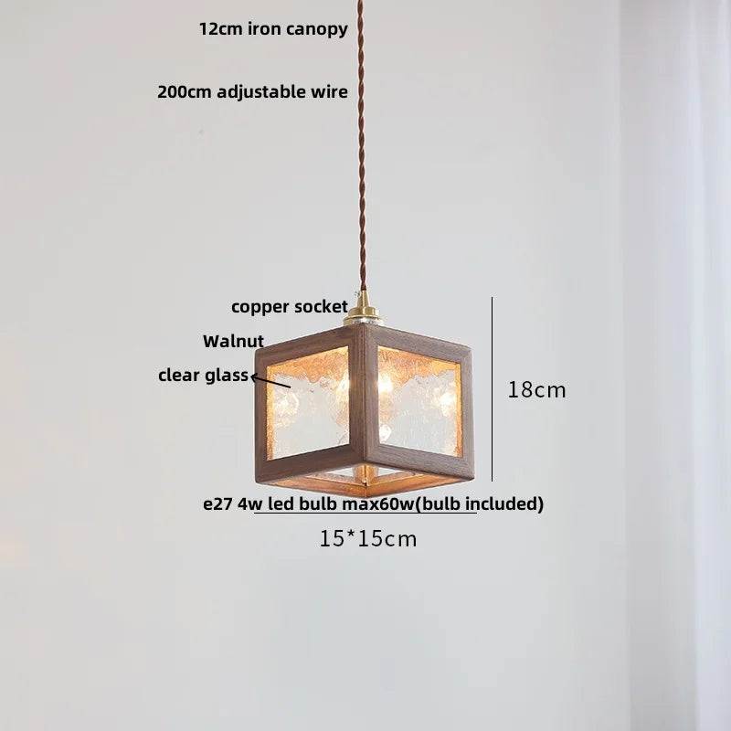 Afralia™ Glass LED Pendant Lamp with Walnut Wood Brass Accent
