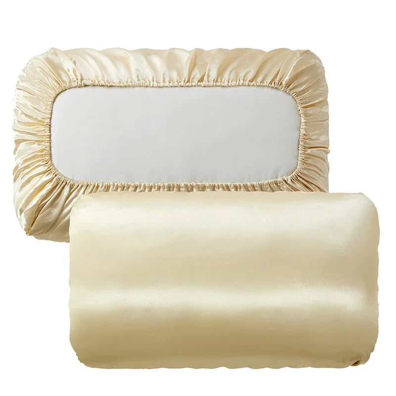 Afralia™ Imitation Silk Elastic Band Pillowcase Queen King Size Smooth Satin Luxury Bedding