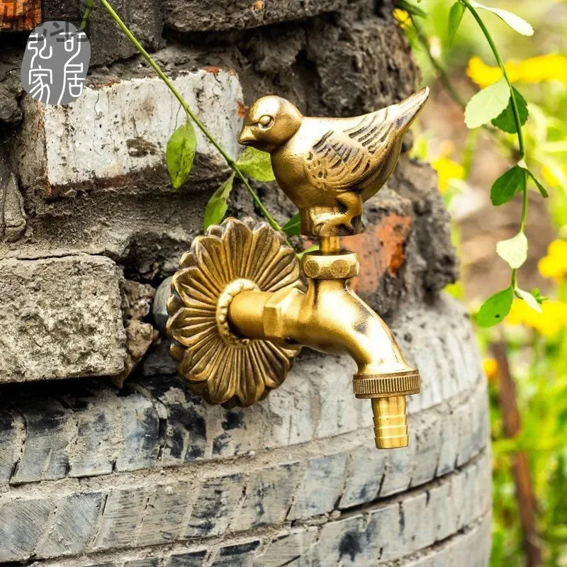 Afralia™ Antique Brass Wall Mount Garden Faucet for Kindergarden, Animal Design