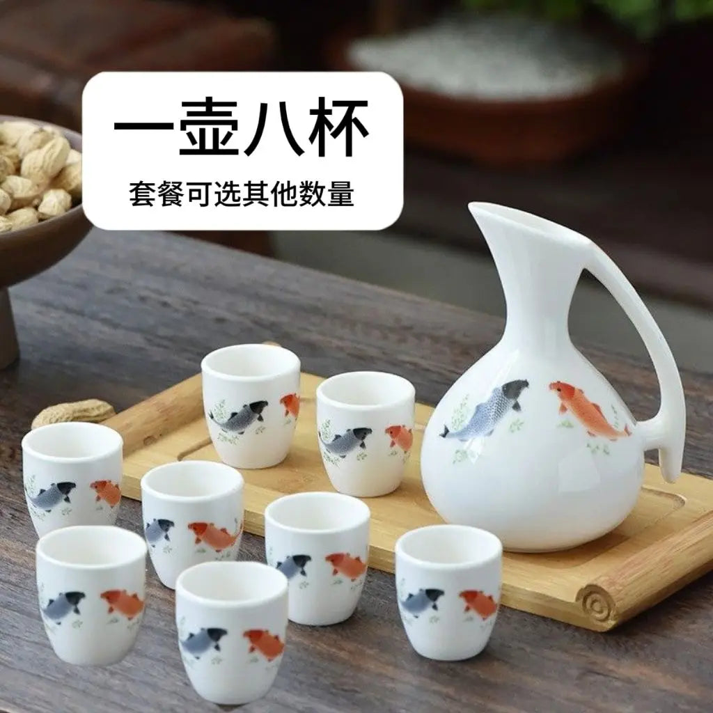 Afralia™ Ceramic Wine Set Dispenser Antique Pot Liquor Cup Warming Container