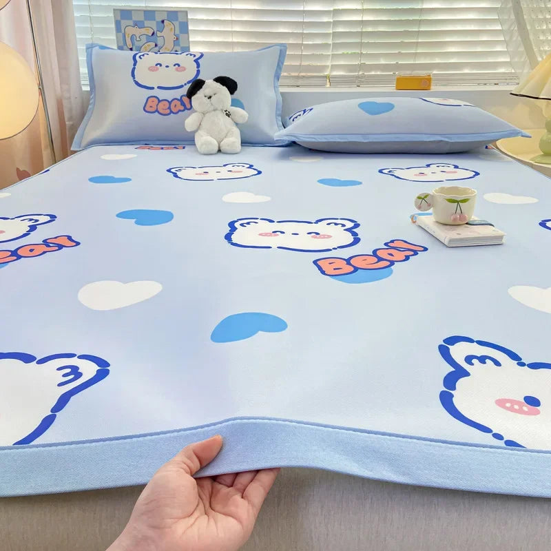 Afralia™ Summer Cartoon Printed Silky Bed Mat Set - Soft Skin-Friendly Cushion Mattresses