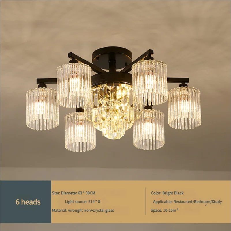 Afralia™ Modern Crystal Ceiling Lamp with Gold and Black Shade