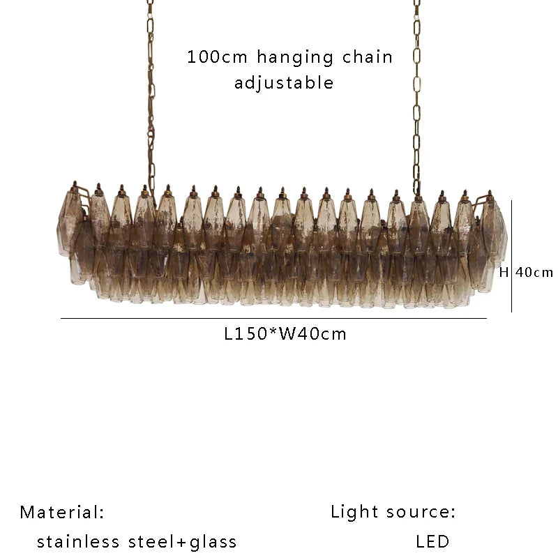 Afralia™ Rhombic Gray Pink Glass Chandelier: Modern Indoor Decorative Lighting Fixtures for Dining Room