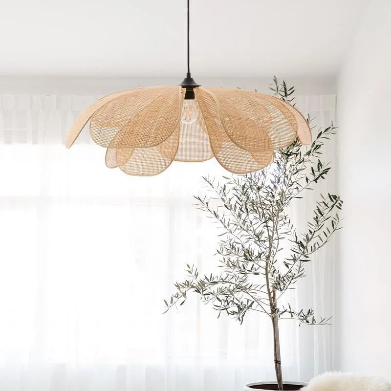 Afralia™ Rattan Flower Chandelier: Handmade Woven Lampshade for Living & Dining Room Lighting