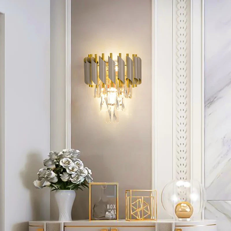 Afralia™ Crystal Gold Stainless Steel LED Dimmable Wall Sconce