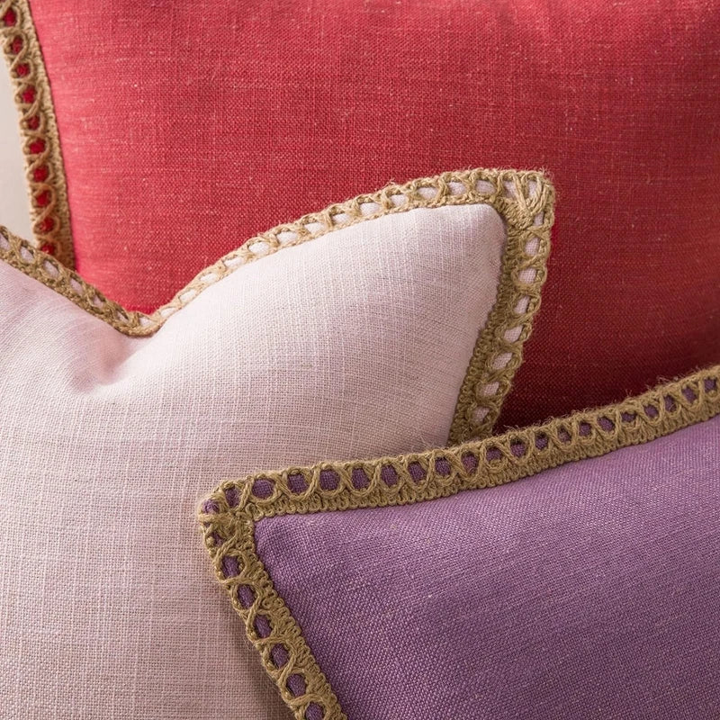 Afralia™ Pink Linen Trimmed Fall Outdoor Pillow Cover for Farmhouse Decor