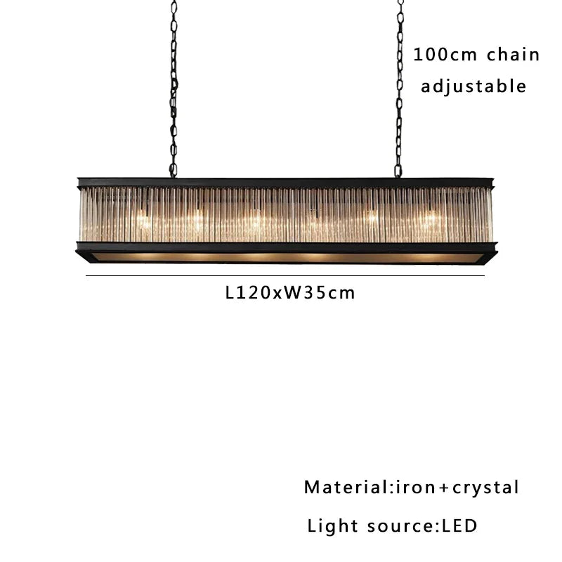 Afralia™ Black Crystal Glass Rectangle Chandeliers for Dining Room - Luxury Retro Hanglamp