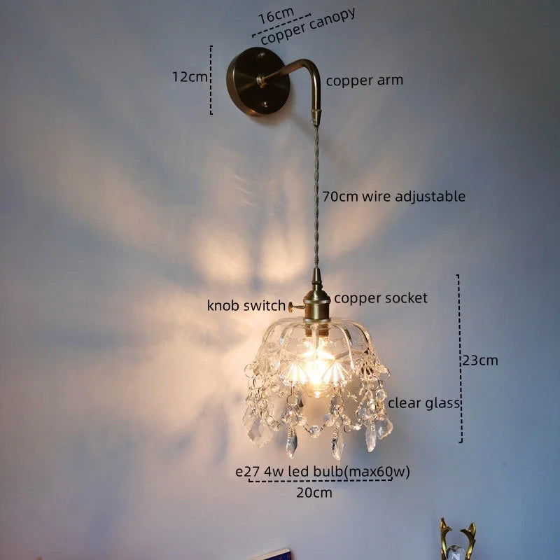 Afralia Crystal Copper LED Wall Sconce Light for Home Decor & Indoor Lighting