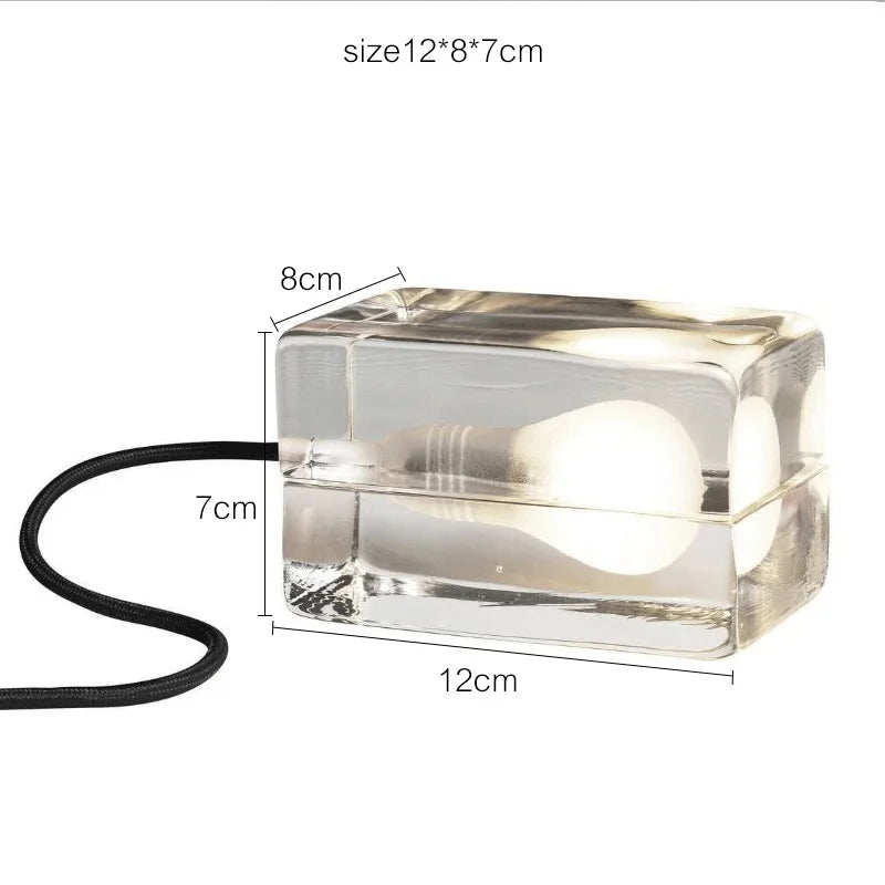 Afralia™ Clear Ice Cube LED Table Lamp for Modern Bedroom Decor