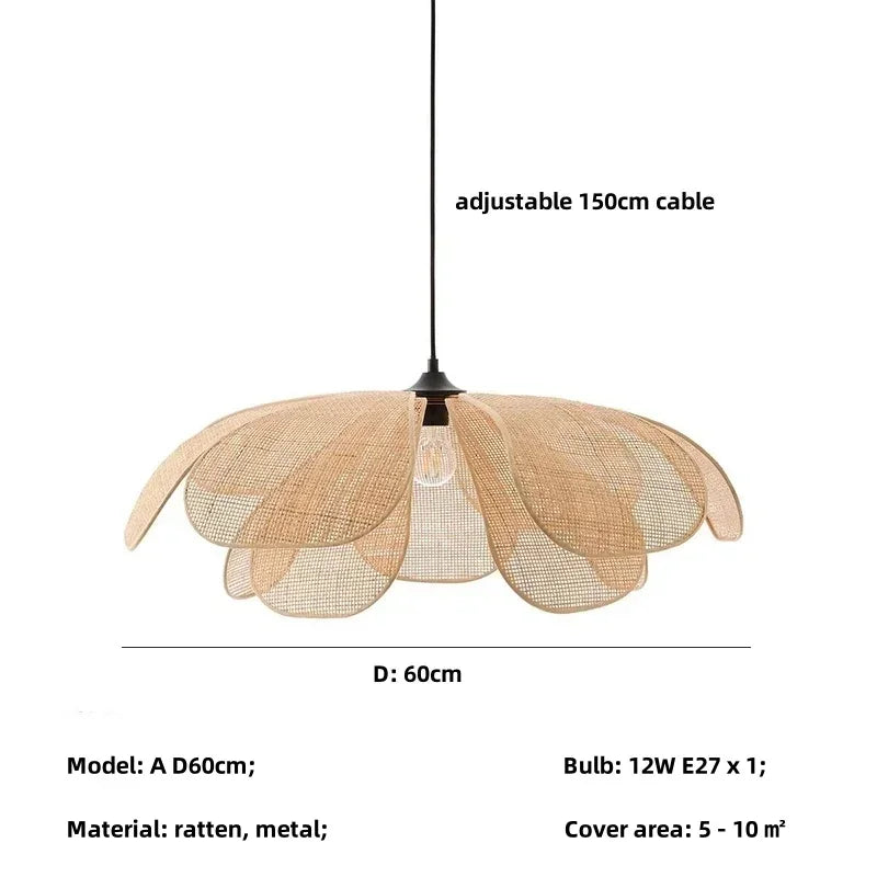Afralia™ Wabi Sabi Rattan Pendant Lights for Dining Room - Petal Design LED Droplight