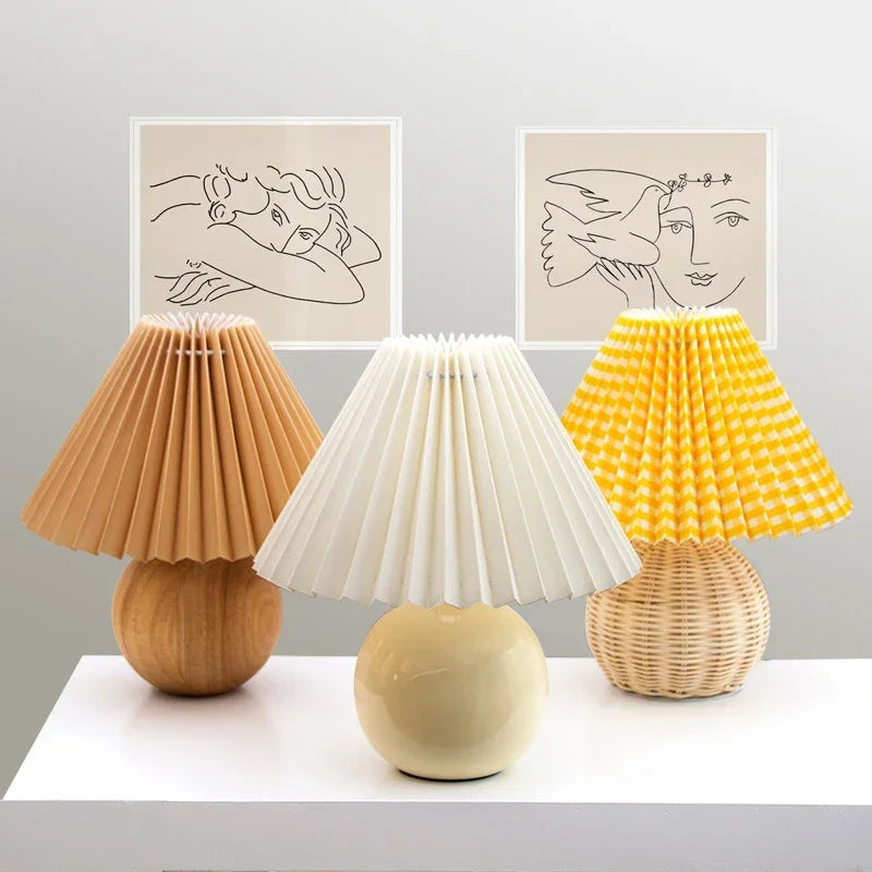 Afralia™ Nordic Ceramics Table Lamp - Modern Desk Light with Pleated Lampshade for Cozy Home Lighting