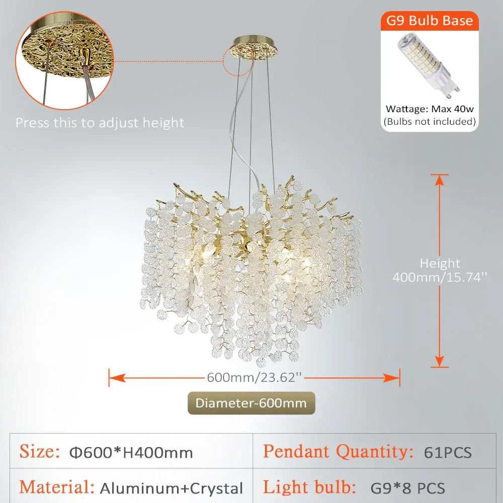 Afralia™ Golden Money Tree Crystal Chandelier for Elegant Home Décor