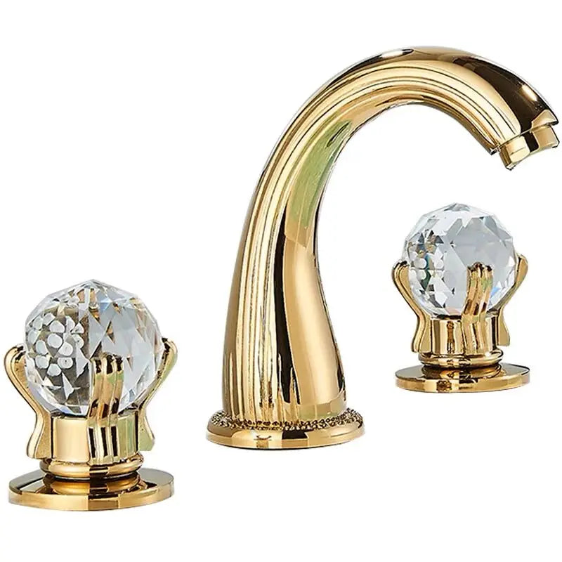 Afralia™ Gold Crystal Handle Basin Faucet, 3 Hole Widespread Bathroom Sink Tap