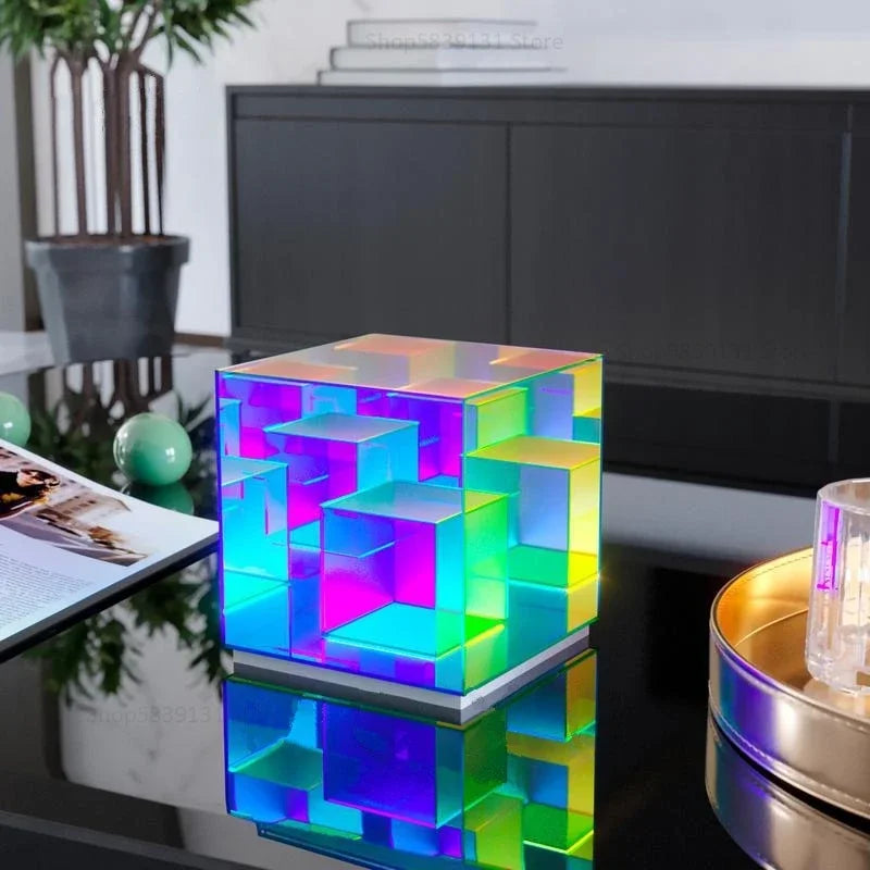 Afralia™ LED Magic Cube Acrylic Table Lamp - Colorful Small Desk Light