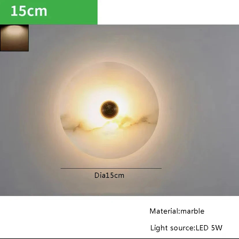 Afralia™ Round Marble Wall Lamp Minimalist Lights Stone Sconce Luxury Vintage Wall Mounted