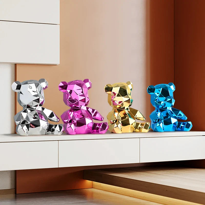 Afralia™ Electroplated Teddy Bear Sculpture for Home Decor