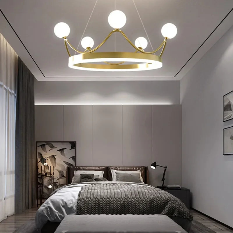 Afralia™ Crown LED Chandelier: Elegant Ring Lustre Pendant Light for Kids Room