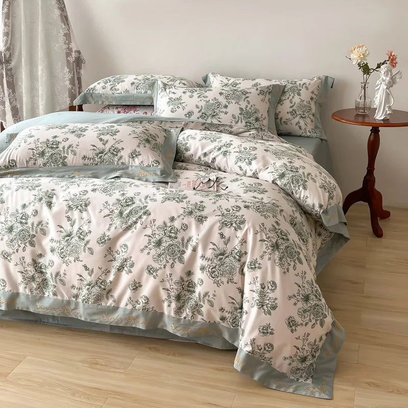 Afralia™ Cotton Wide Edge Bedding Sets with Embroidered Comforter Kit for Four Seasons