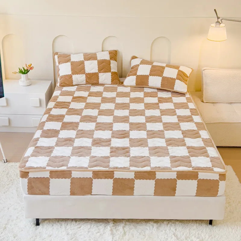 Afralia™ High Grade Milk Velvet Patchwork Bedspreads Geometric Pattern Thicken Bedsheet