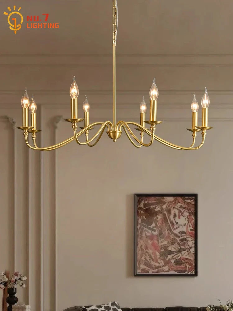 Afralia™ Retro Luxury Copper Chandelier LED Gold Lustre Pendant Light for Living Room