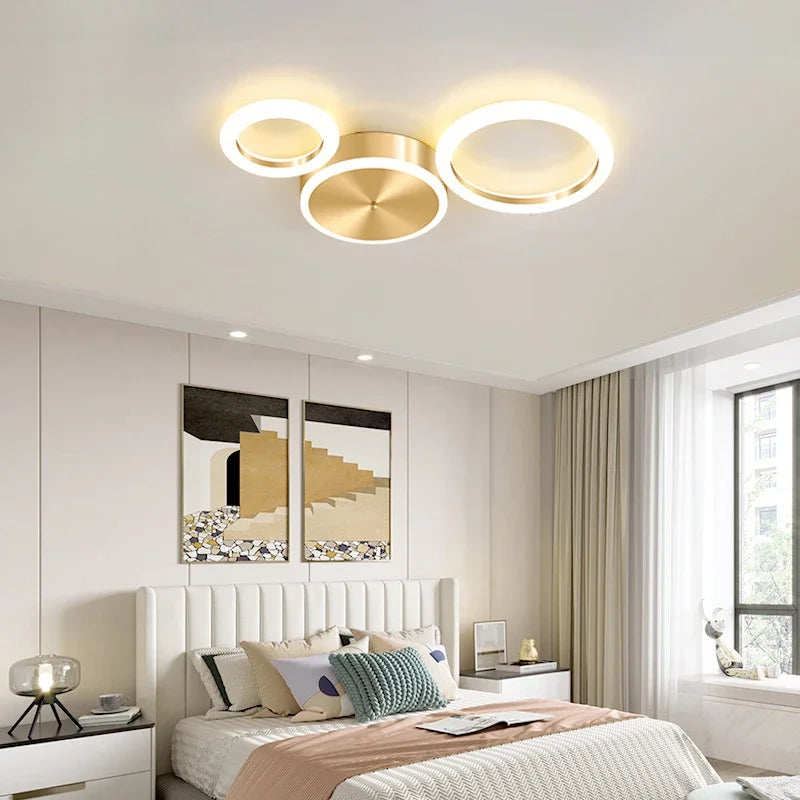 Afralia™ Modern LED Ceiling Chandelier with Circle Rings Golden Design