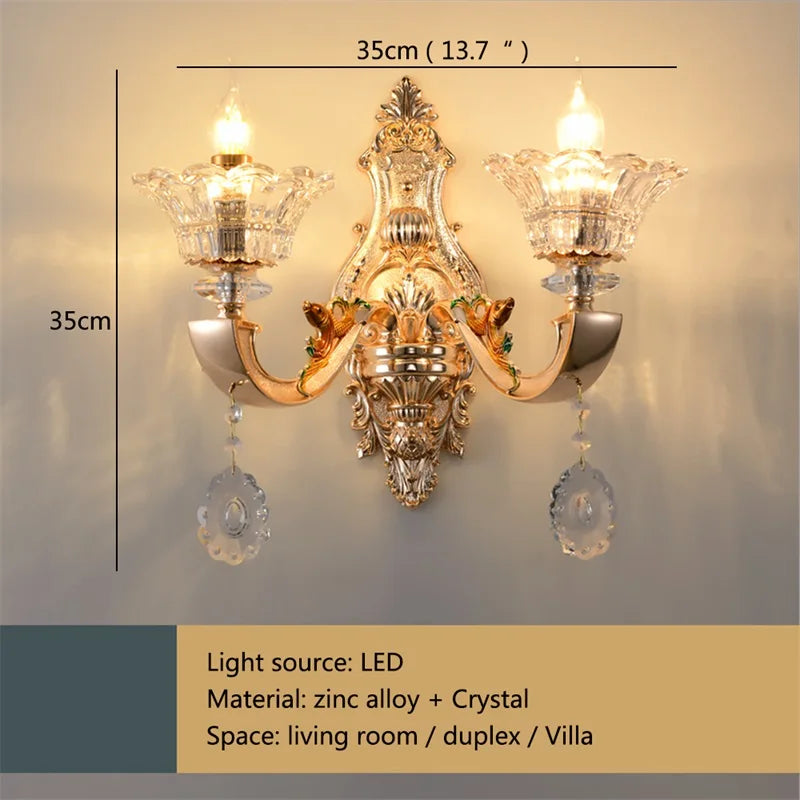 Afralia™ Gold Crystal Wall Sconce LED Lamp for Home Bedroom & Living Room