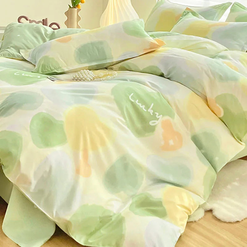 Afralia™ Aloe Cotton Printed Bed Sets 4Pcs Soft Cozy Bedding Set for Adults
