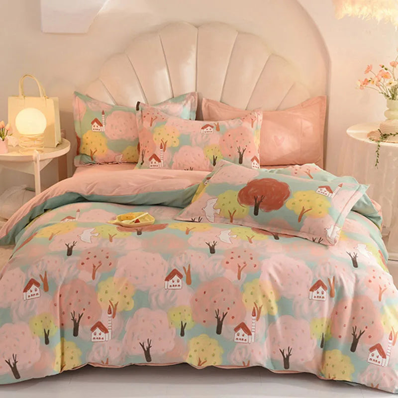 Afralia™ Flower Print Cotton Bedding Set: Warm & Cozy for Autumn/Winter comfort.