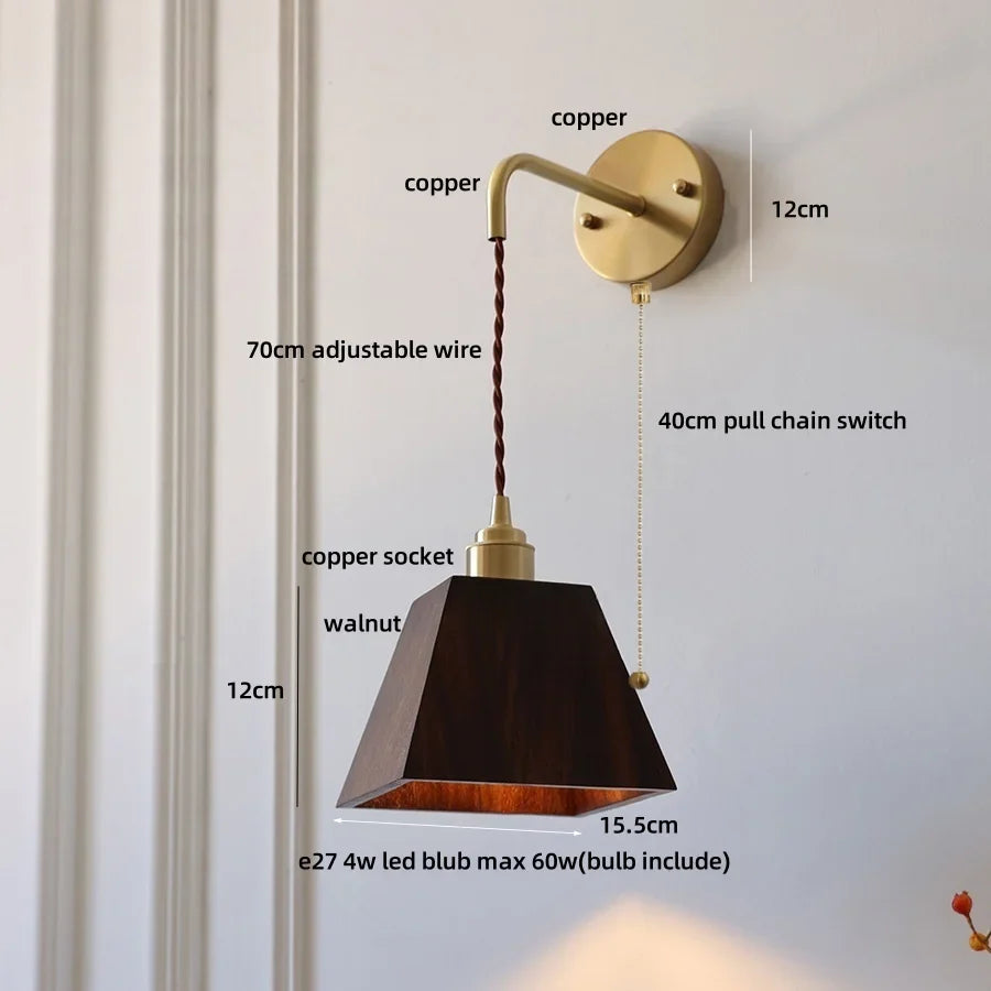 Afralia™ Ash Wood LED Wall Lamp with Pull Chain Switch for Home Decor