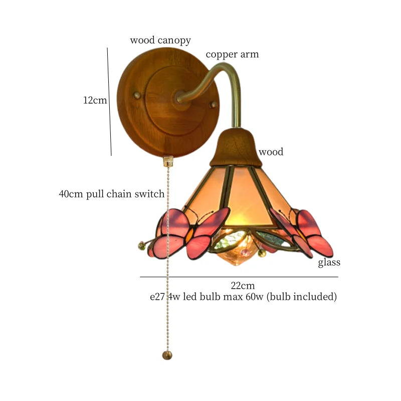 Afralia™ Butterfly Glass LED Wall Light with Copper Arm for Home Decor.