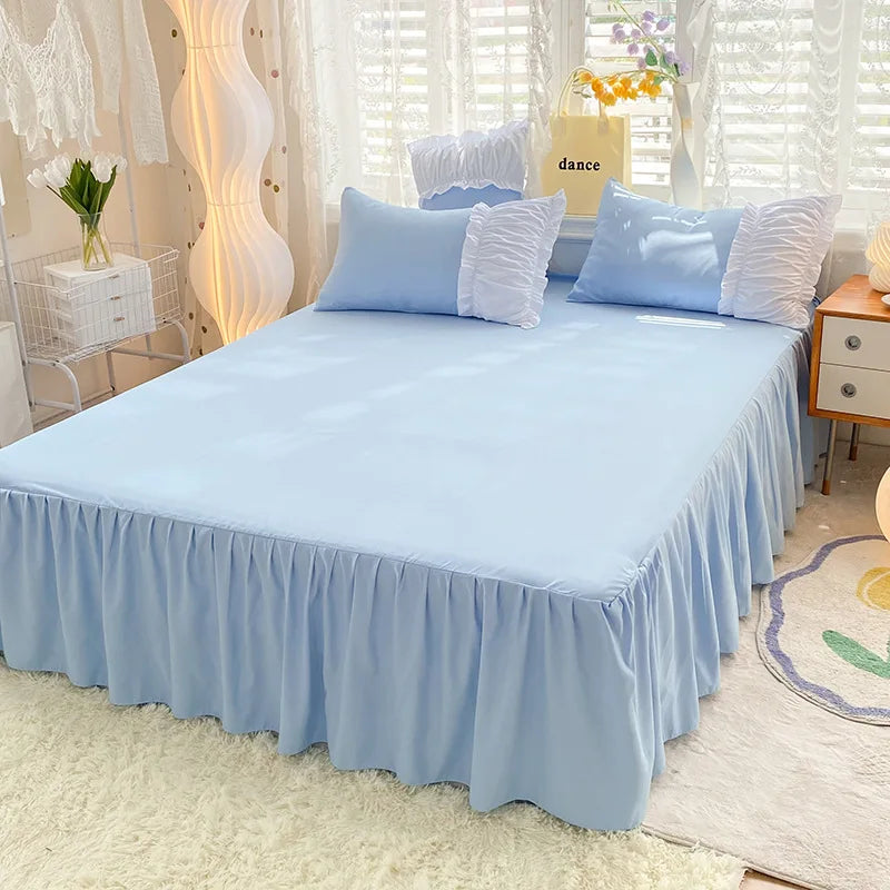 Afralia™ Lace Trim Bedding Set Queen/King Size Comforter Sets Solid Color Bed Skirt