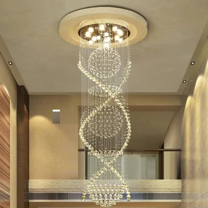 Afralia™ Double Spiral Crystal Chandelier Superdense K9 Crystal Hotel Villa Ladder Chandelier