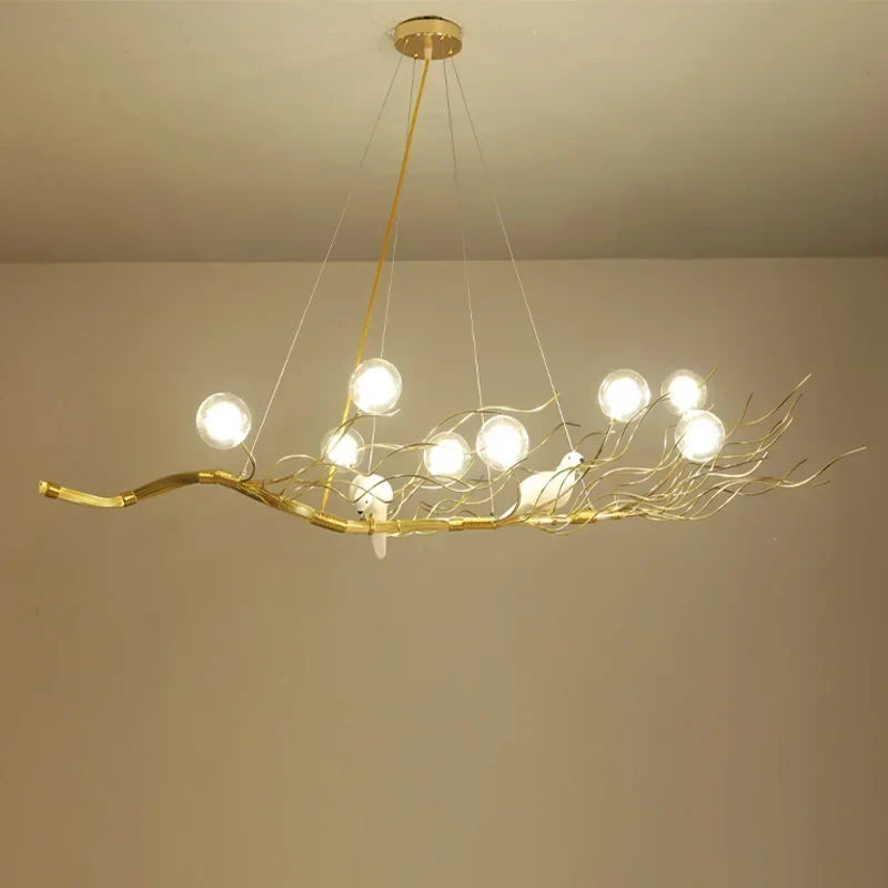Afralia™ Bird Nest LED Chandelier: Retro Iron Branch Pendant Lighting for Dining Room