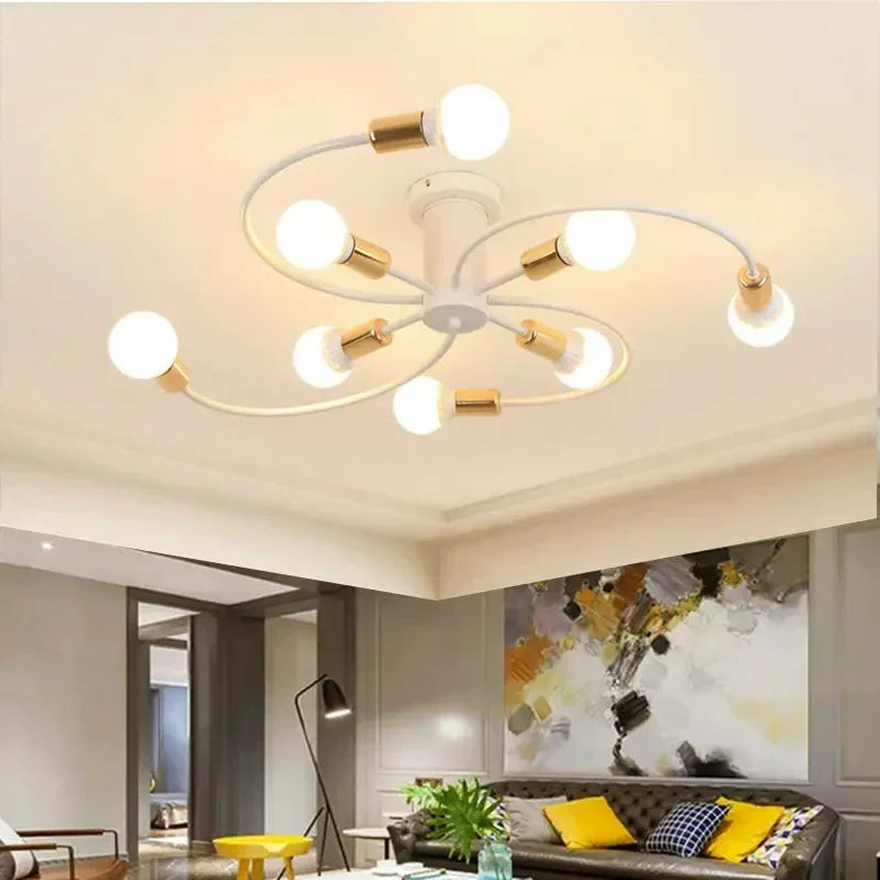 Afralia™ Modern Iron Chandelier LED Gold 6 Heads Indoor Lighting Living Bedroom Decoration