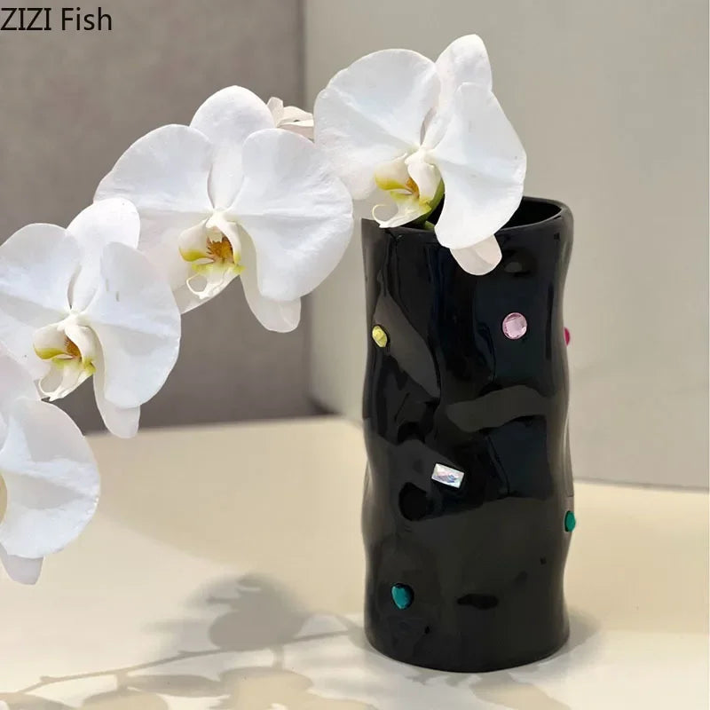 Afralia™ Gemstone Ceramic Vase: Desk Decor, Floral Arrangement, Room Aesthetic