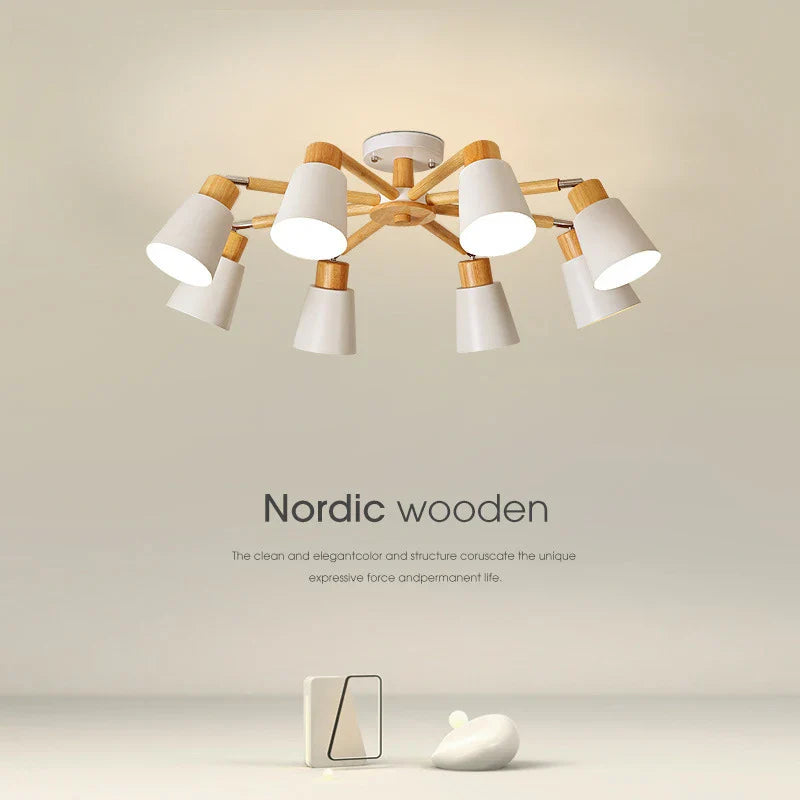 Afralia™ Nordic Wood Chandelier - Modern Living Room Ceiling Lamp with LED Bulb