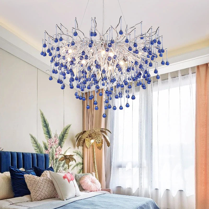 Afralia™ Kids' Pink Crystal Chandelier: Colorful Chrome Ceiling Light for Girls' Bedroom