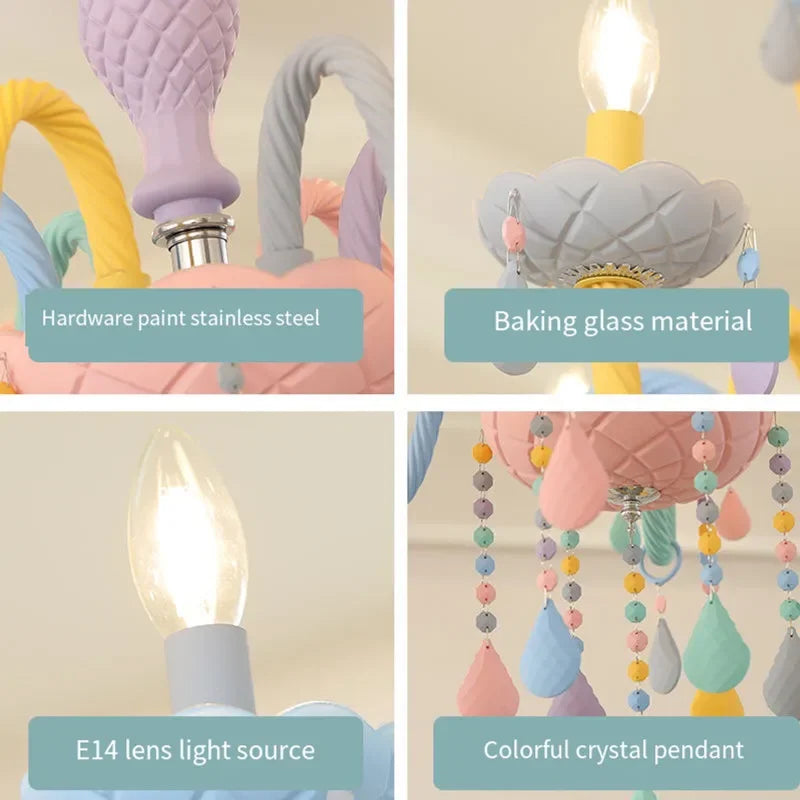 Afralia™ Rainbow Crystal Chandelier for Children's Bedroom, Princess Makaron Lamps