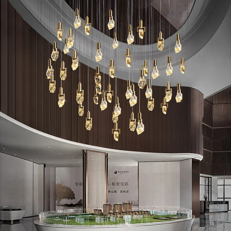 Afralia™ Modern Diamond Crystal Chandelier LED Hanging Light Gold Decor