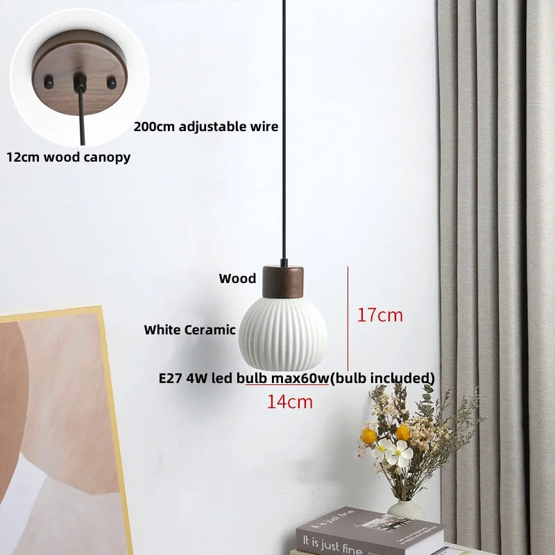 Afralia™ Wood Glass LED Pendant Lights Modern Hanging Lamp for Reading Living Room