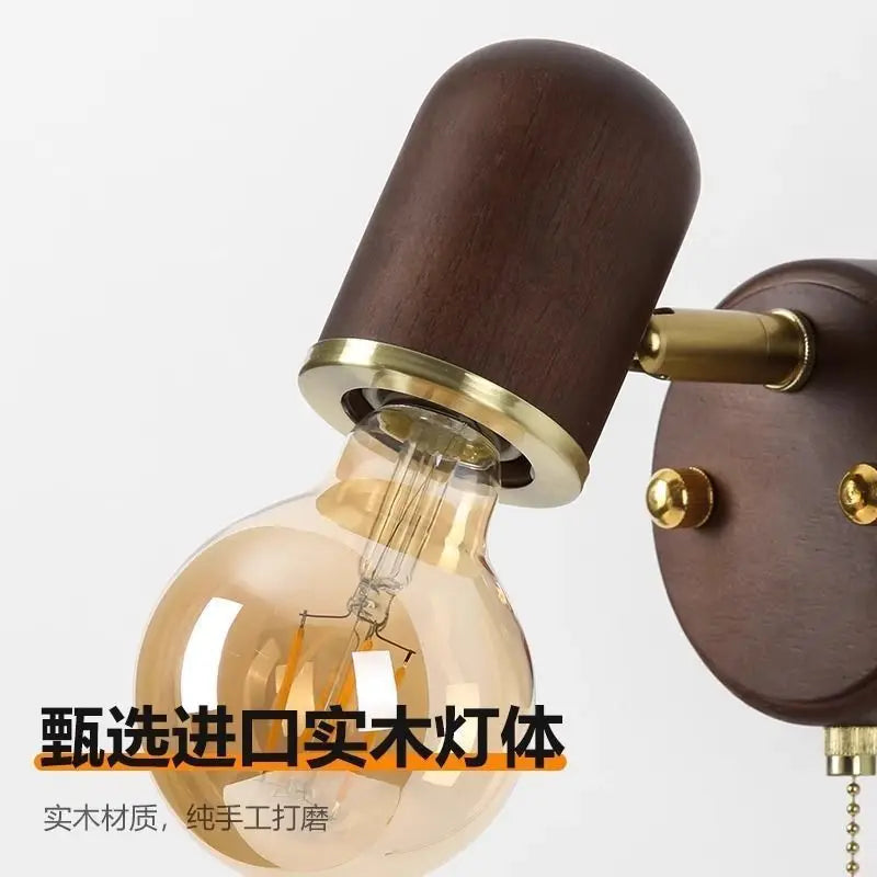 Afralia™ Japanese Walnut Wood Wall Lamp for Bedroom, Corridor, Hallway, Stairway