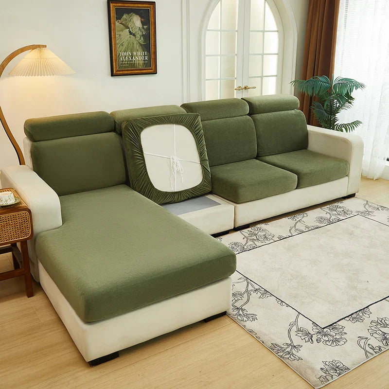 Afralia™ Velvet Sofa Cover: Single Loveseat L-shaped Protector in Polar Fleece Stretch Fabric.