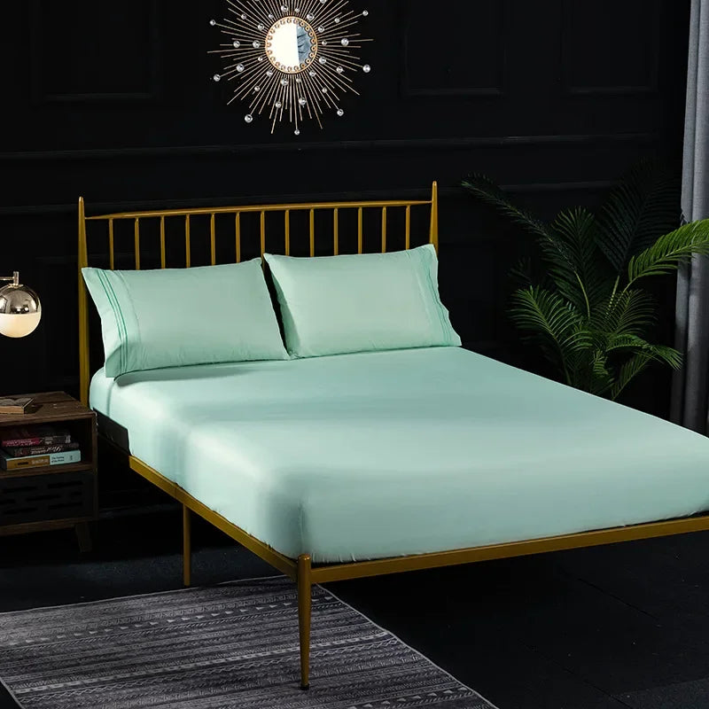 Afralia™ Solid Queen Fitted Sheet with Elastic Band for Single Double Beds
