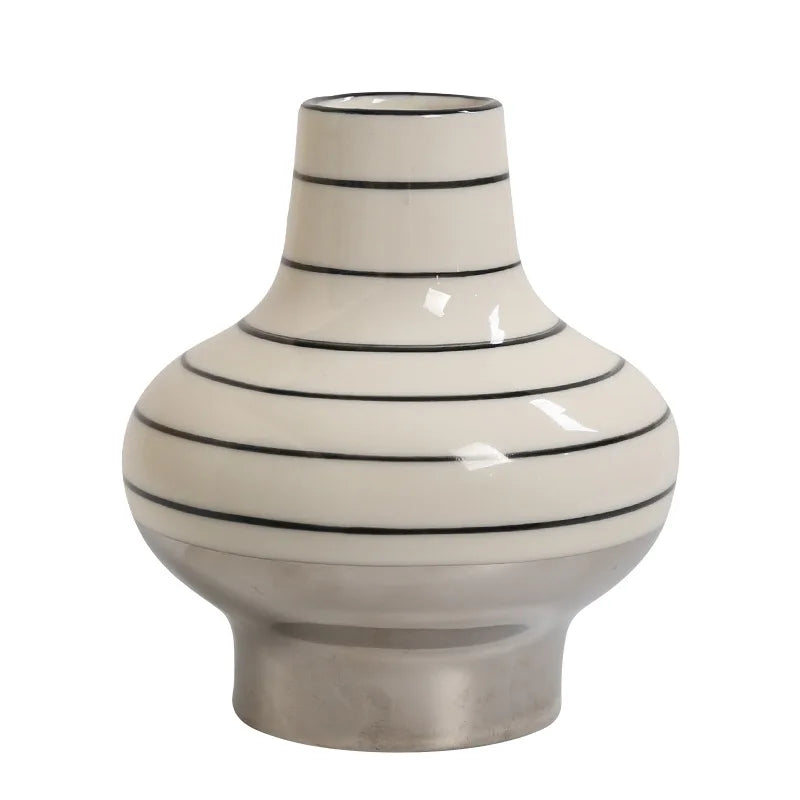 Afralia™ Stripe Geometry Ceramic Vase - Home Decor Handicraft & Tabletop Ornaments