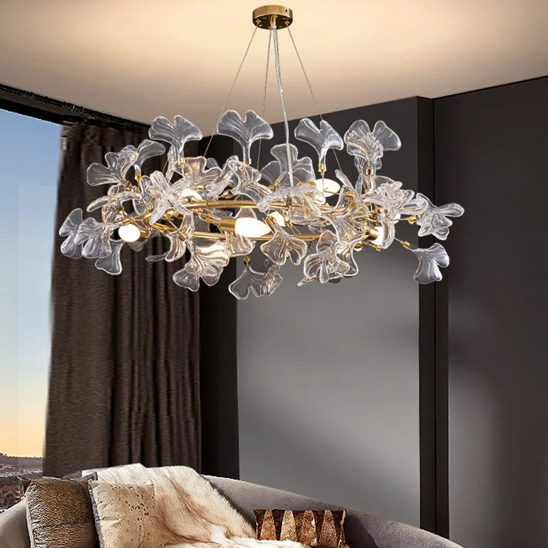 Afralia™ Gold Branch Ginkgo Leaf Chandelier for Dining Room Bedroom Living Room
