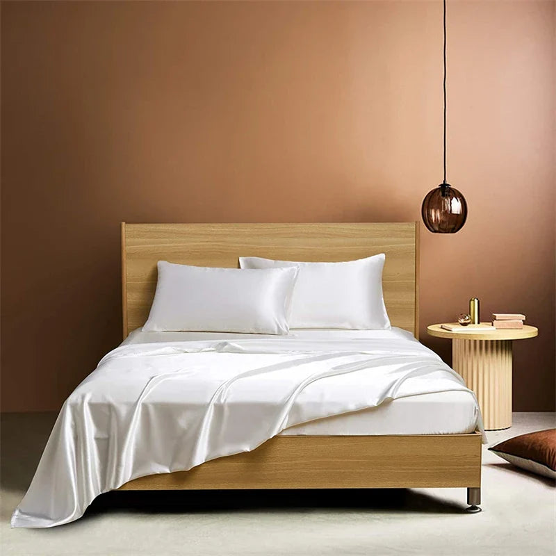 Afralia™ Satin Bed Sheet Set for Luxury High-End King Queen Twin Full Size Bed